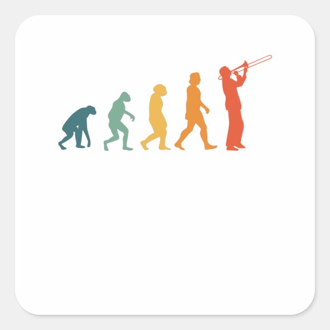 Trombone Evolution Retro Concert Band Trombonist Quadratischer Aufkleber (Vorderseite)