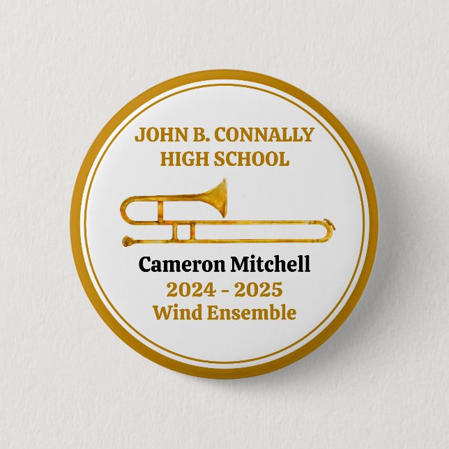 Trombone High School Band Gold Personalisiert Button (Vorderseite)