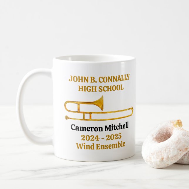 Trombone High School Band Gold Personalisiert Kaffeetasse (Mit Donut)