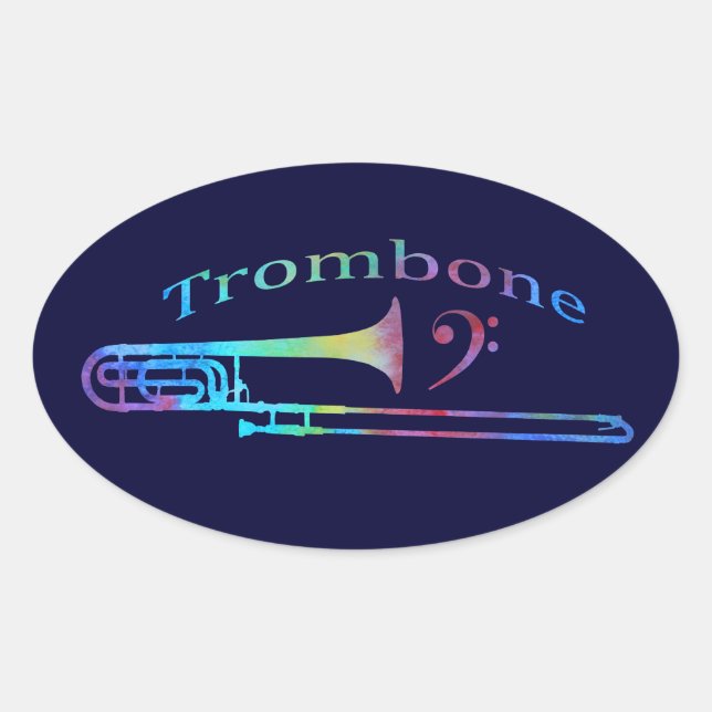 Trombone mit Bass Clef Ovaler Aufkleber (Vorderseite)