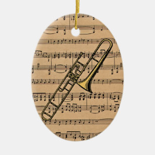 Trombone mit Notenen-Hintergrund Keramik Ornament