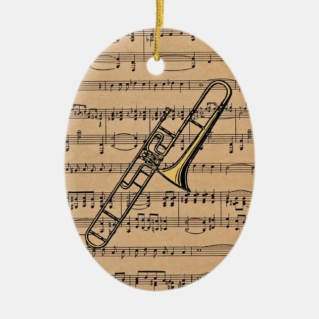 Trombone mit Notenen-Hintergrund Keramik Ornament (Vorne)