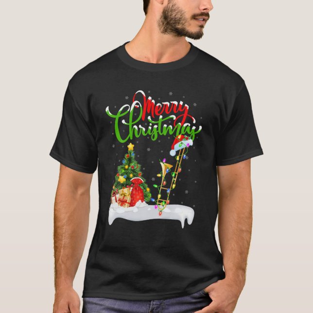 Trombone Music Lover Xmas Lighting Santa Trombone T-Shirt (Vorderseite)