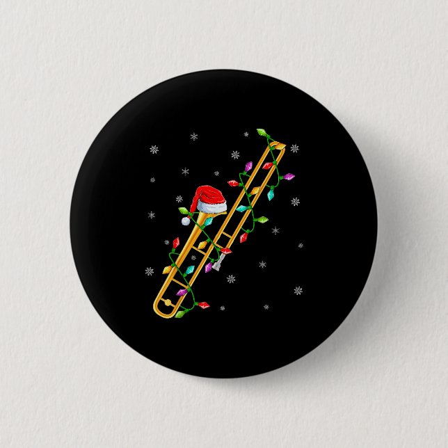 Trombone Music Lover Xmas Lights Santa Trombone Ch Button (Vorderseite)