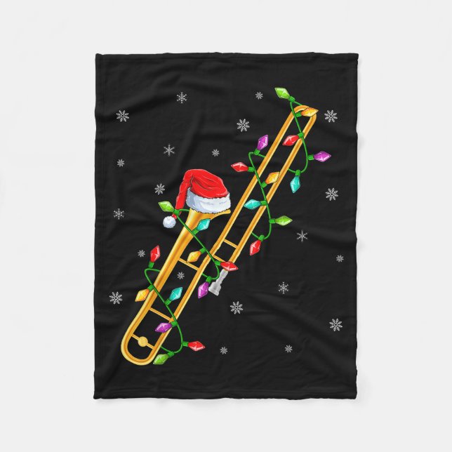 Trombone Music Lover Xmas Lights Santa Trombone Ch Fleecedecke (Vorderseite)