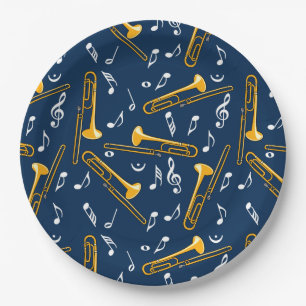 Trombone-Musiknoten-Muster Pappteller