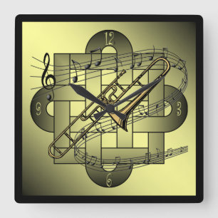 Trombone ~ Musikskala ~ Doppel-Knoten Grafik ~ Quadratische Wanduhr