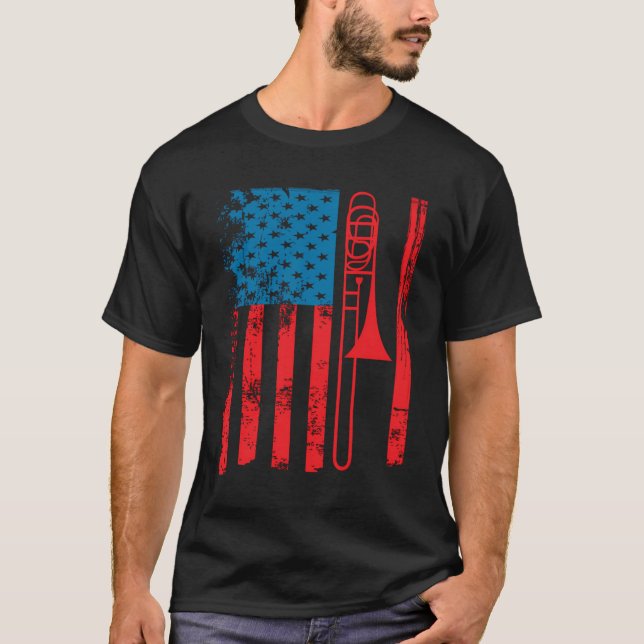 Trombone Player US sa Flag Geschenkartikel für Män T-Shirt (Vorderseite)