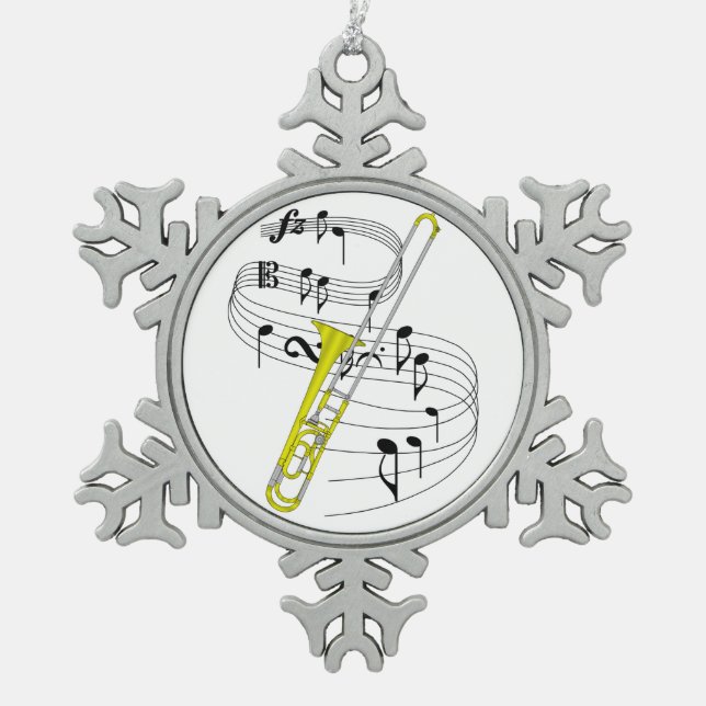Trombone Schneeflocken Zinn-Ornament (Vorderseite)