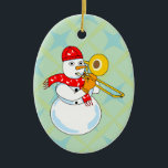 Trombone Snowman Keramik Ornament<br><div class="desc">Ein Snowman-Posaunspieler mit einem Musiknote-Schal ist ein lustiges Wintergeschenk-Design für Posaunisten,  Musiklehrer und Schüler in Konzerten,  Jazz und Marching-Band.</div>