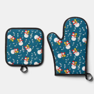 Trombone Snowman Musiknotens Pattern Ofenhandschuh & Topflappen-Set