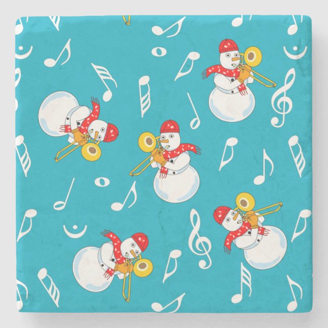 Trombone Snowman Musiknotens Pattern Steinuntersetzer (Vorderseite)