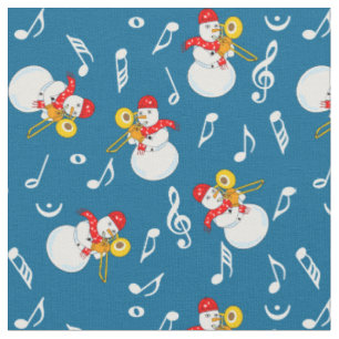 Trombone Snowman Musiknotens Pattern Stoff