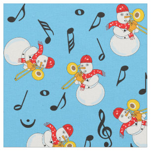 Trombone Snowman Musiknotens Pattern Stoff