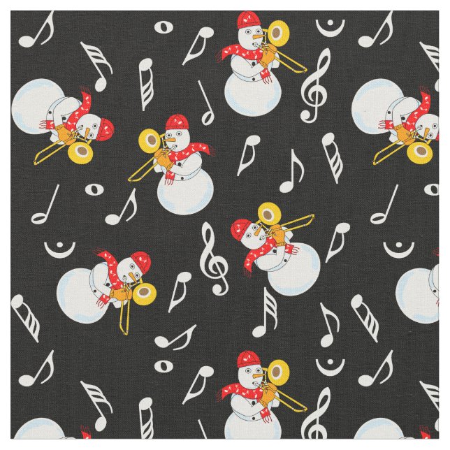 Trombone Snowman Musiknotens Pattern Stoff (Nahaufnahme)