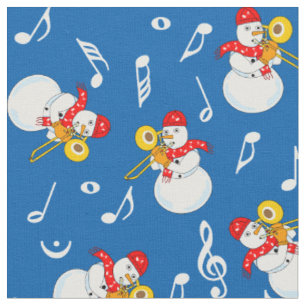 Trombone Snowman Musiknotens Pattern Stoff