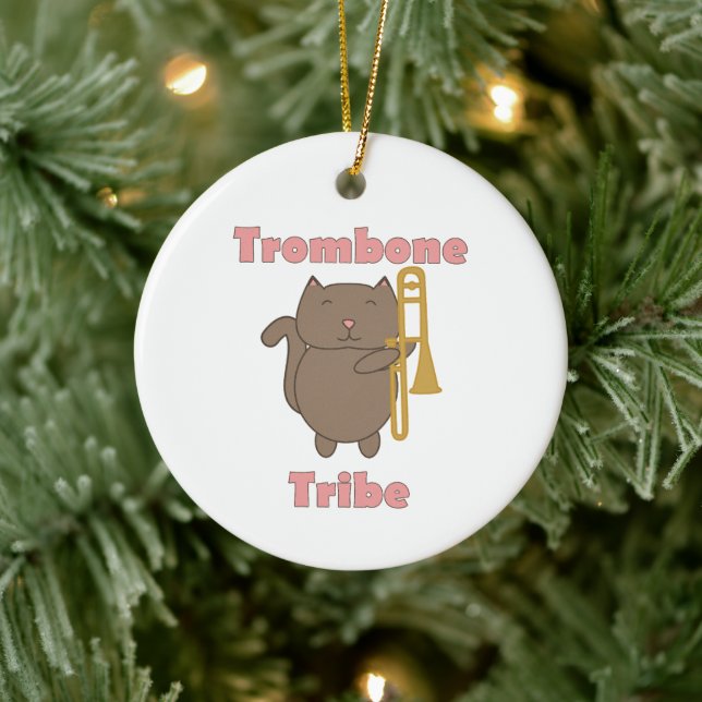 Trombone Tribe Cute Cat Pink Letterns Keramik Ornament (Baum)