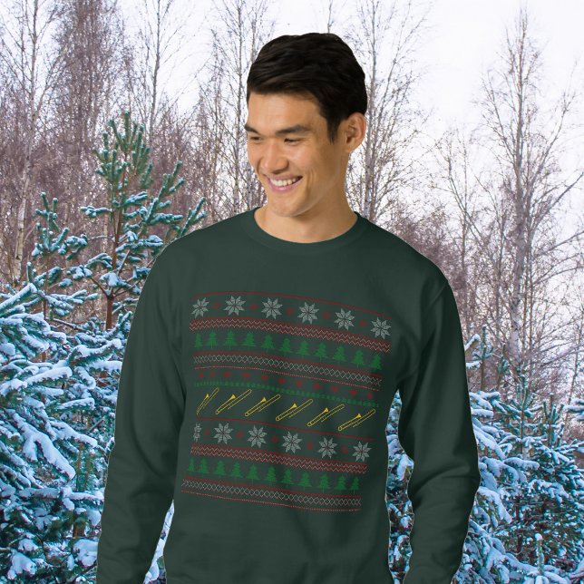 Trombone Ugly Christmas Sweater Pattern Sweatshirt (Von Creator hochgeladen)
