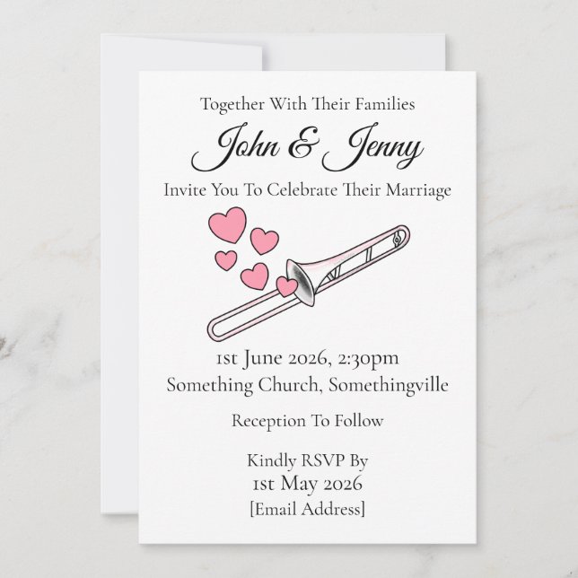 Trombone Wedding Einladung Brass Musiker (Vorderseite)