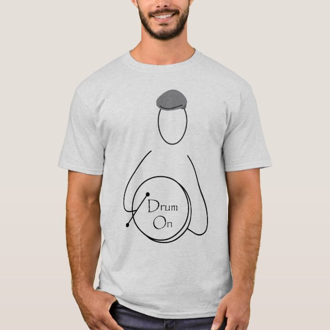 Trommel auf Mann-Linie Kunst T-Shirt (Vorderseite)