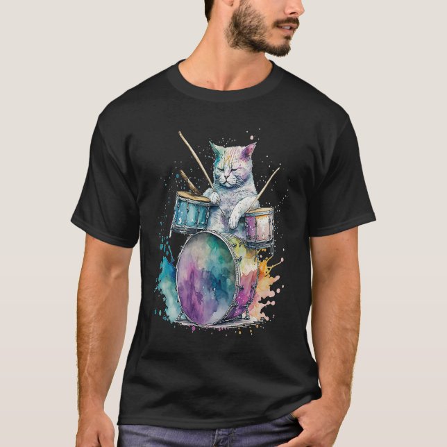 Trommeln Drummmer Katze  4 T-Shirt (Vorderseite)