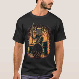 Trommeln Drummmer Katze 6 T-Shirt