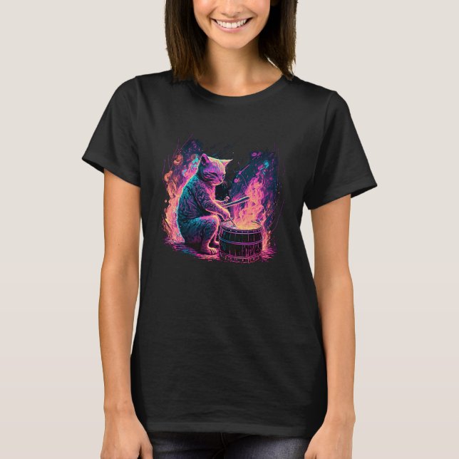 Trommeln Drummmer Katze  8 T-Shirt (Vorderseite)