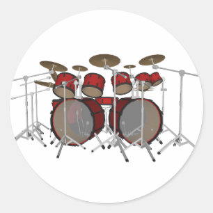 Trommeln: Red Drum Kit: 3D-Modell: Runder Aufkleber