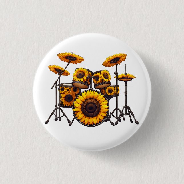 Trommeln Sonnenblumen Blume Musikermusik Flora Button (Vorderseite)