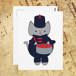 Trommelnder Katzen-Marschband in Navyblau und Rot Postkarte