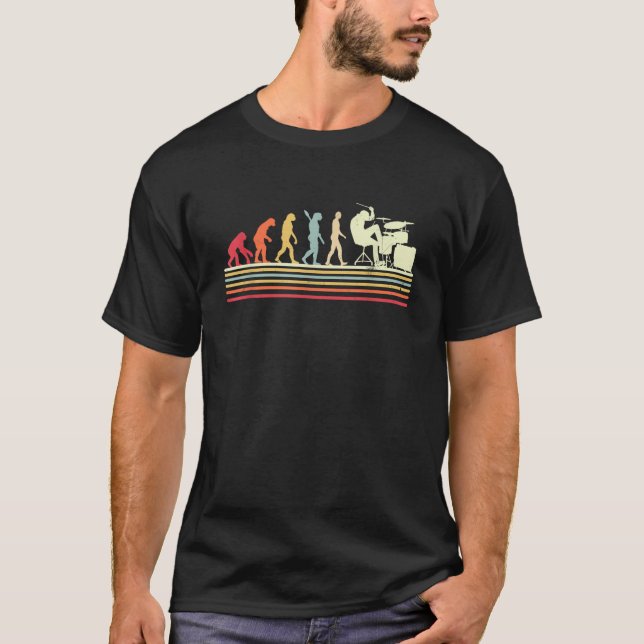 Trommler Evolution Art Retro Cool Drum Set Spieler T-Shirt (Vorderseite)