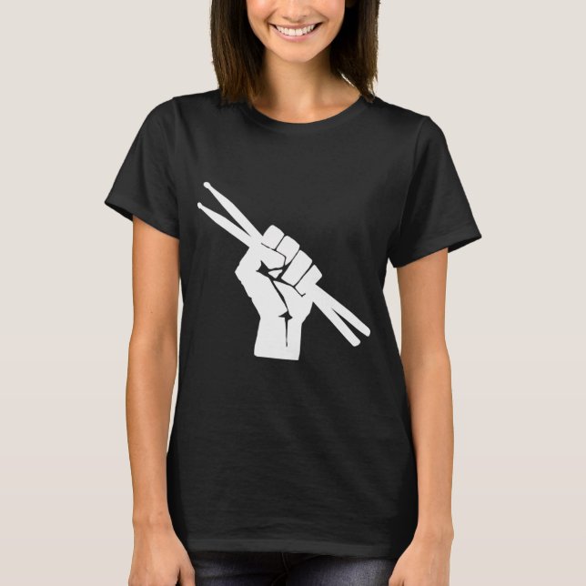Trommlerfaust Mit Trommelschlägeln T-Shirt (Vorderseite)
