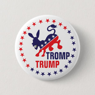 Tromp Trump Kicking Democratic Donkey Politiker Button