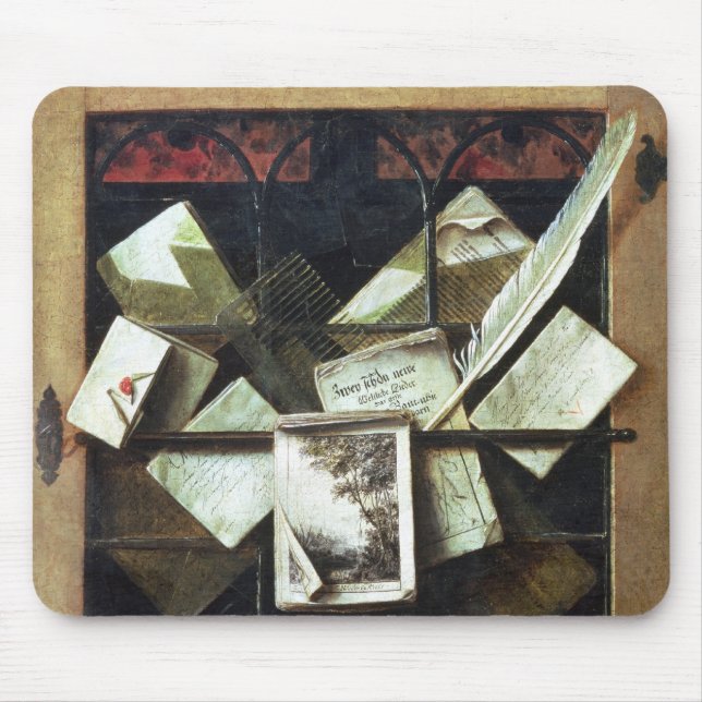 Trompe - L ' oeil mit Buchstaben und Notizbüchern, Mousepad (Vorne)