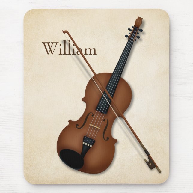 Trompe L'oeil Violin & Bow Eleganter Streichmusike Mousepad (Vorne)