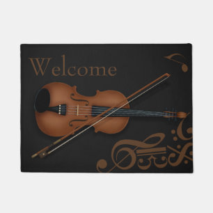 Trompe L'oeil Violin & Bow Elegantes Schwarzes Cus Fußmatte