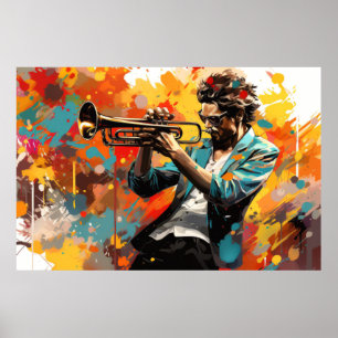 Trompet Player Music Malerei Abstrakte Art Decke Poster