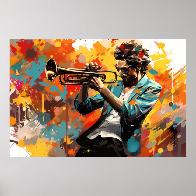 Trompet Player Music Malerei Abstrakte Art Decke Poster (Vorne)