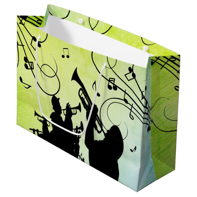Trompet Section Jazz Music Green Große Geschenktüte (Vorderseite Schrägansicht)
