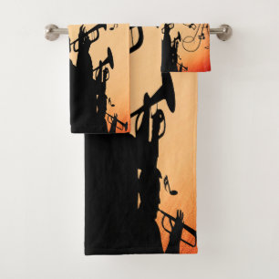 Trompete Section Jazz Music Orange Rust Badhandtuch Set