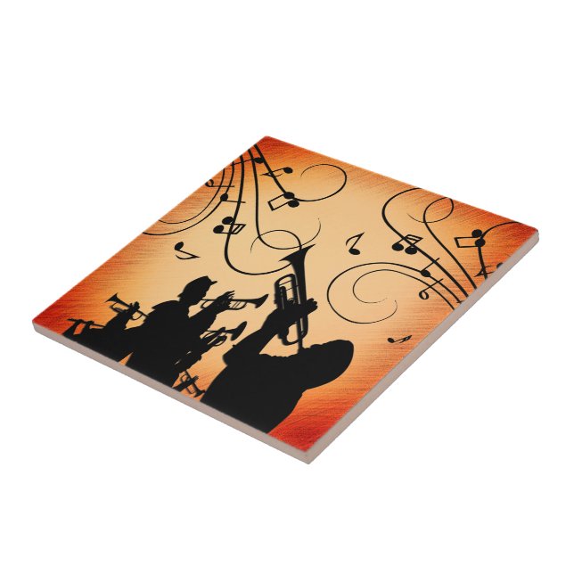 Trompete Section Jazz Music Orange Rust Fliese (Seite)