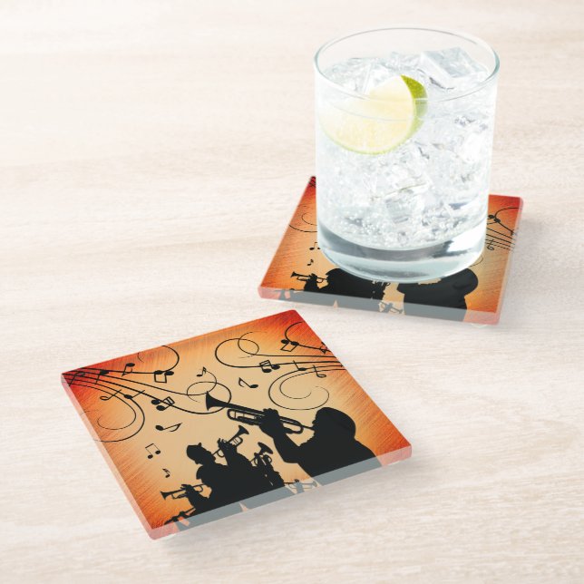 Trompete Section Jazz Music Orange Rust Glasuntersetzer (Schrägansicht)