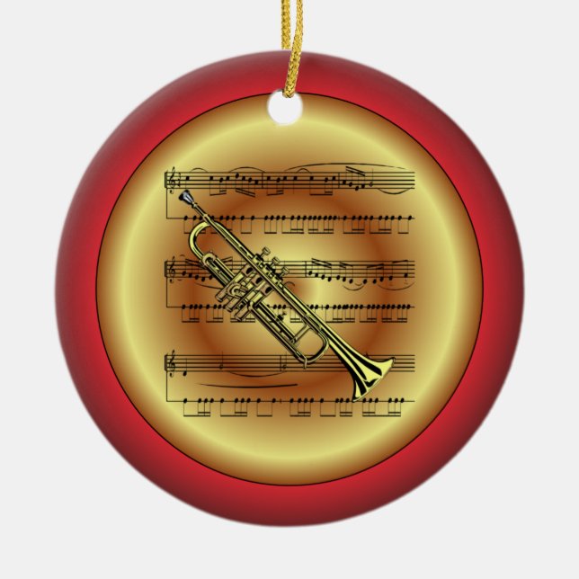 Trompete ~ Sheet Music ~ Red/Green/Gold ~ Weihnach Keramik Ornament (Vorne)