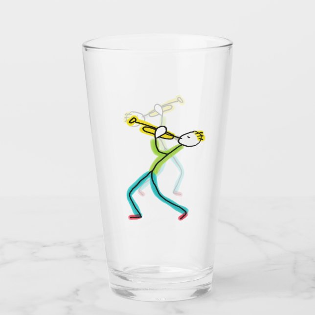 Trompete spielender Stickman Glas (Vorderseite)