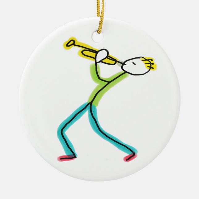Trompete spielender Stickman Keramik Ornament (Vorne)