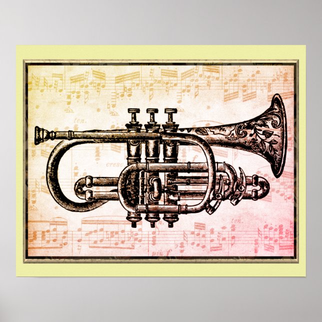 Trompete und Musiknoten Poster (Vorne)