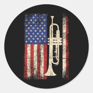 Trompete USA Amerikanisches Flagge Shirt Jazz Musi Runder Aufkleber