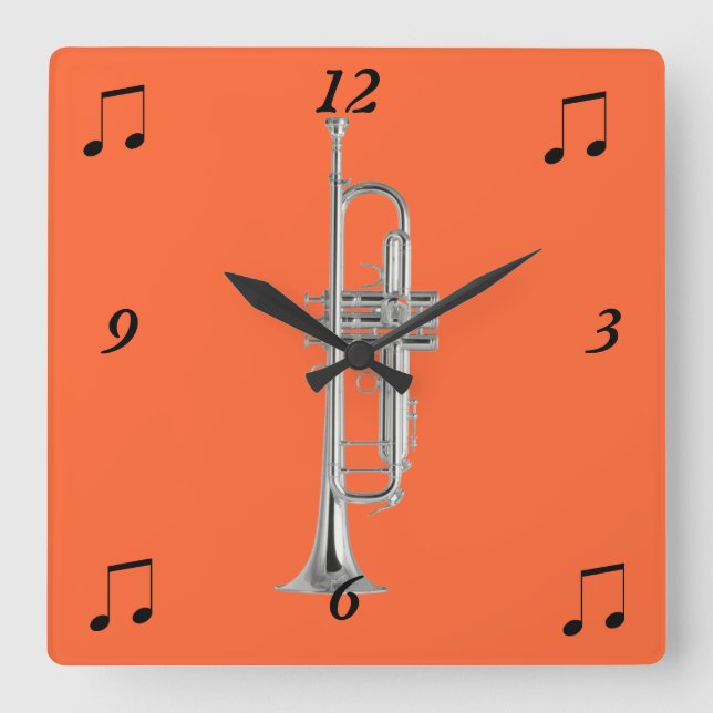 Trompete Wall Clock Quadratische Wanduhr (Vorderseite)