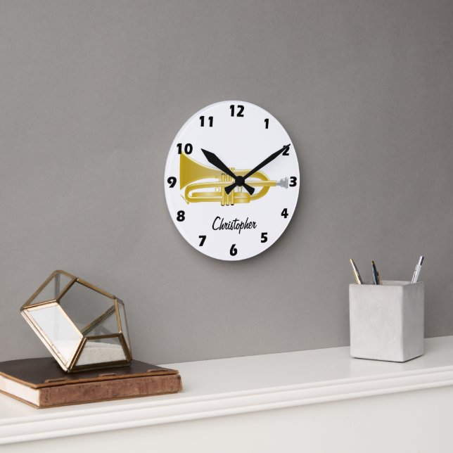 Trompeten-Design personalisiert Runde Wanduhr (Büro)