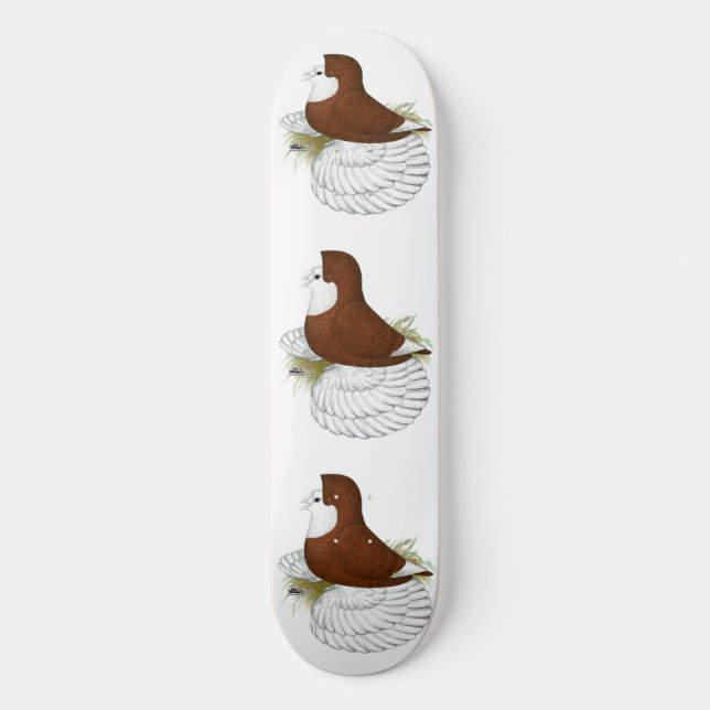 Trompeter Taube Roter Glatzkopf Skateboard (Vorderseite)